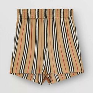 Burberry Ladies Icon Marsett Beige Stripe Women’s Shorts Silk U.S. 2